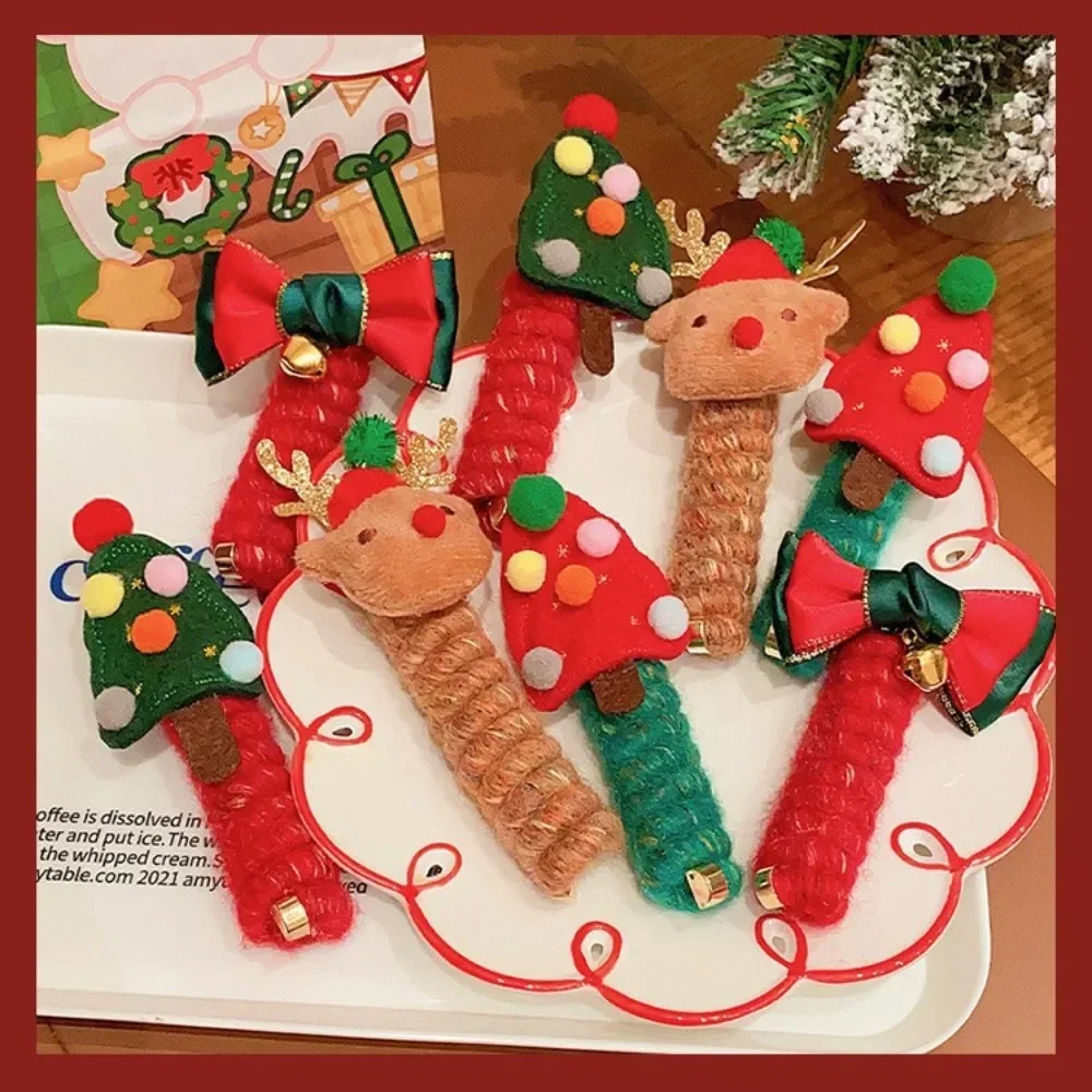 خمر عيد الميلاد مستقيم مطاطا عقال عيد الميلاد الديكور للنساء الفتيات ذيل حصان حامل الشعر التعادل Scrunchie هيرباند #1