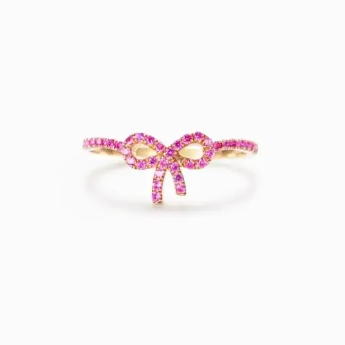 Classic Lovely Gold Plated Bow Ring for Women Fashion Retro Diamond Studded Bow Ring for Girls Birthday Graduation Gifts