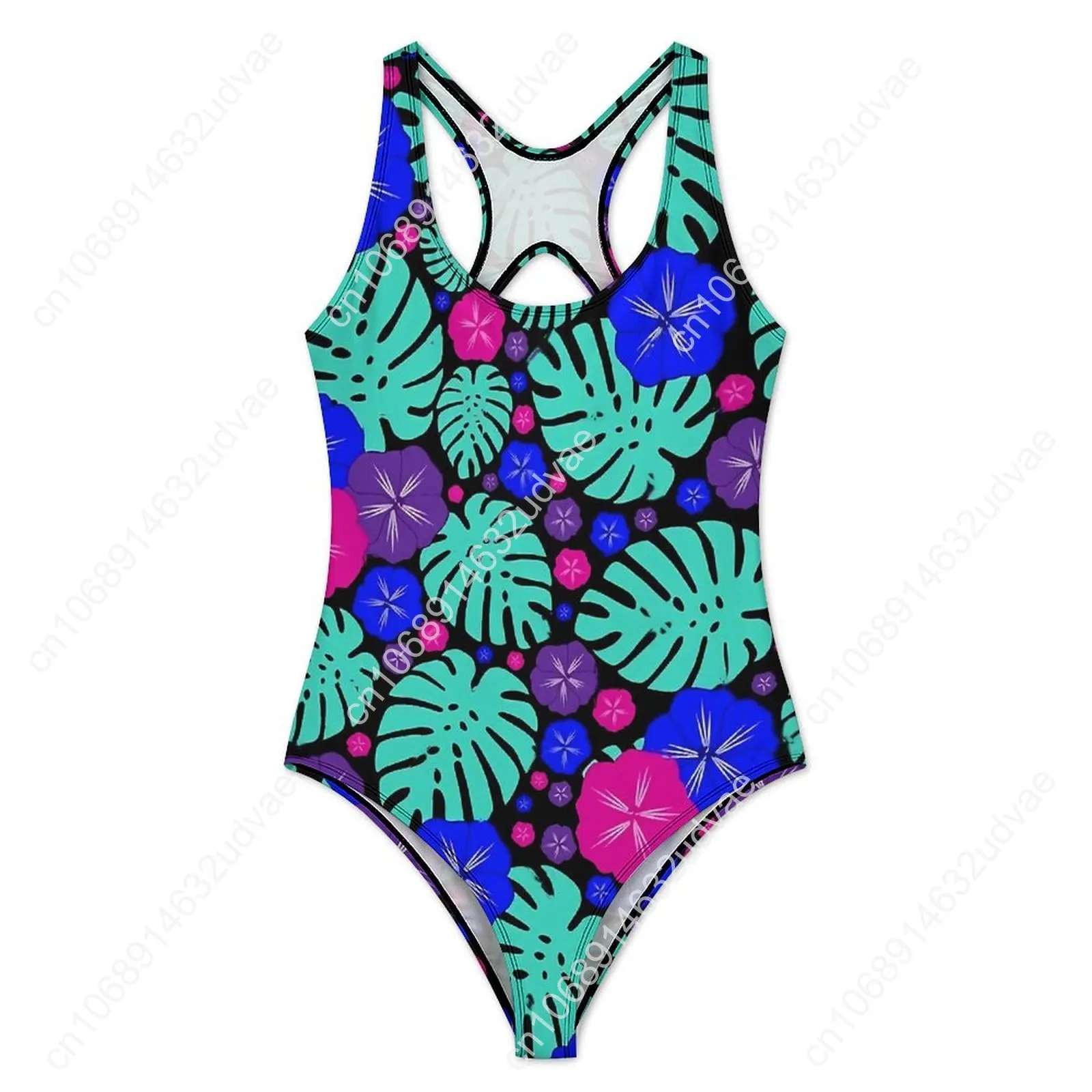 Tropical Floral Swimsuit Hibiscus Swimwear One Piece Rave Design Bodysuit Hollow Out Bathing Suits Women Push Up Beach Outfits