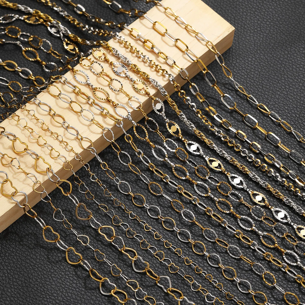 1 Meter Edelstahl-Ovalketten für die Schmuckherstellung, Halsketten, Armbänder, Gliederketten, Gold-Stahl-Mix, Schmuckketten, Accessoires – Detail 2