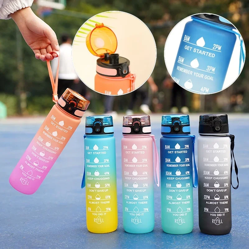 1L Water Bottle with Time Marker- Leak-Proof & BPA Free Reusable Gym Water Bottle for Fitness, Sports, Outdoor, Cycling, School