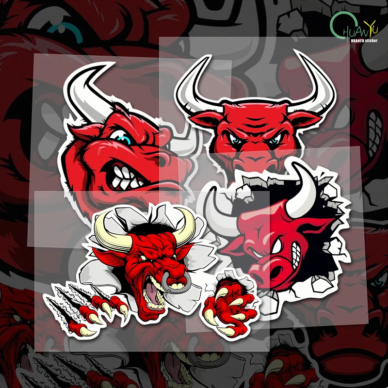 Red Angry Bull PVC Sticker Decal for Wall Window Suitcase Laptop Mirror Scooter Moto car stickers