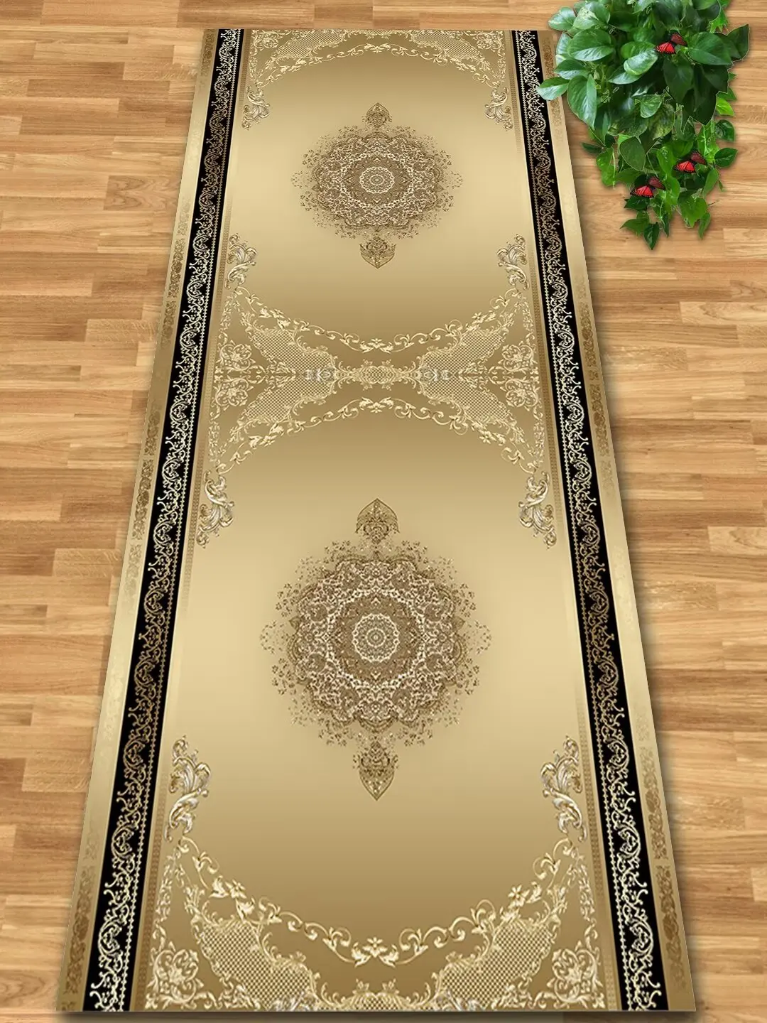 

Luxury Golden Long Corridor Carpet Non-slip Passageway Large Area Rugs Washable Porch Entry Floor Mat Living Room Decoration Rug