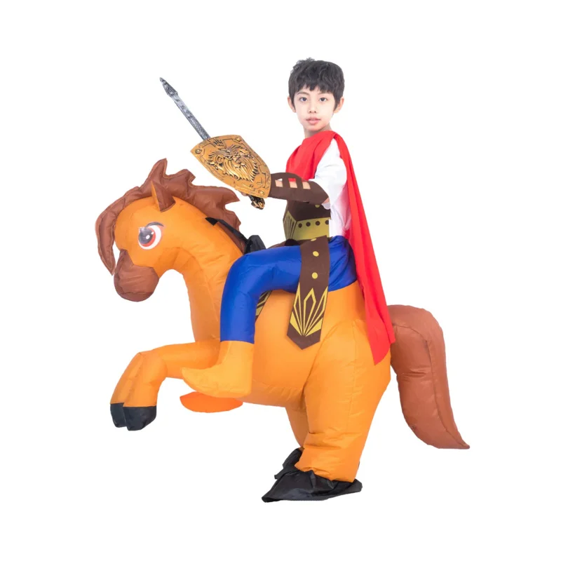 Kids Child Inflatable Roman Warrior Gladiator Soldier Riding Horse Costume for Boys Halloween Purim Party Fancy Dress US5299