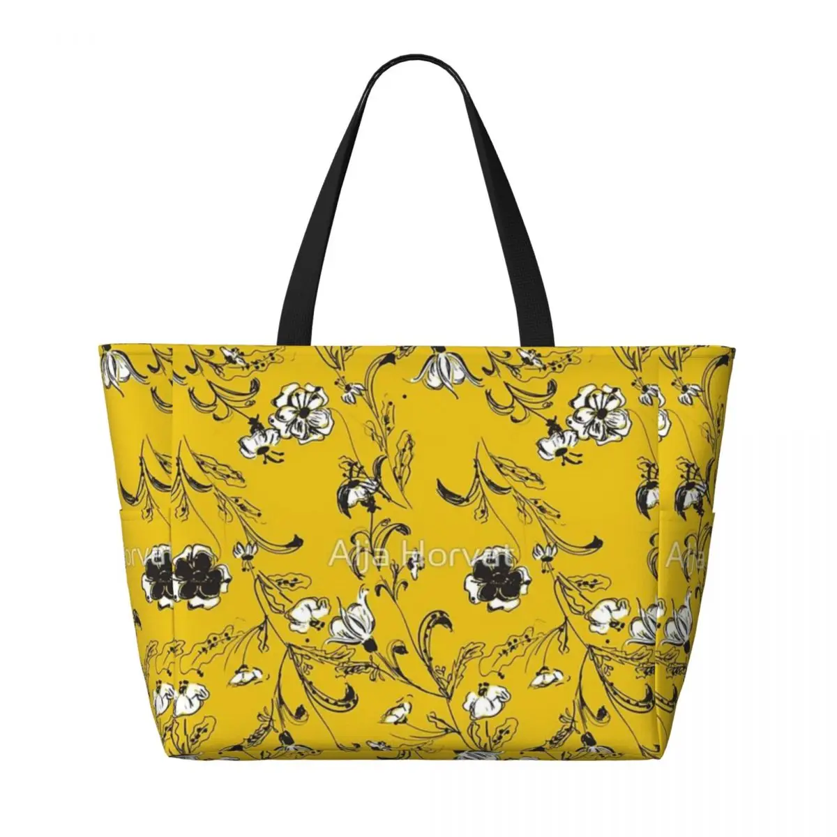 Bolsa de viaje de playa Floral amarilla, bolso de mano moderno de gran capacidad, bolso de hombro de viaje, patrón multiestilo