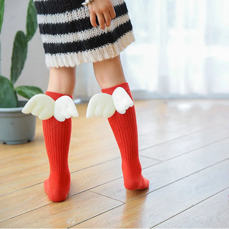 Fashion Girl Socks Autumn Winter Baby 3D Angel Wings Cute Girls Boy Toddler Sock Cotton Knee High Kids Spring 0-10y