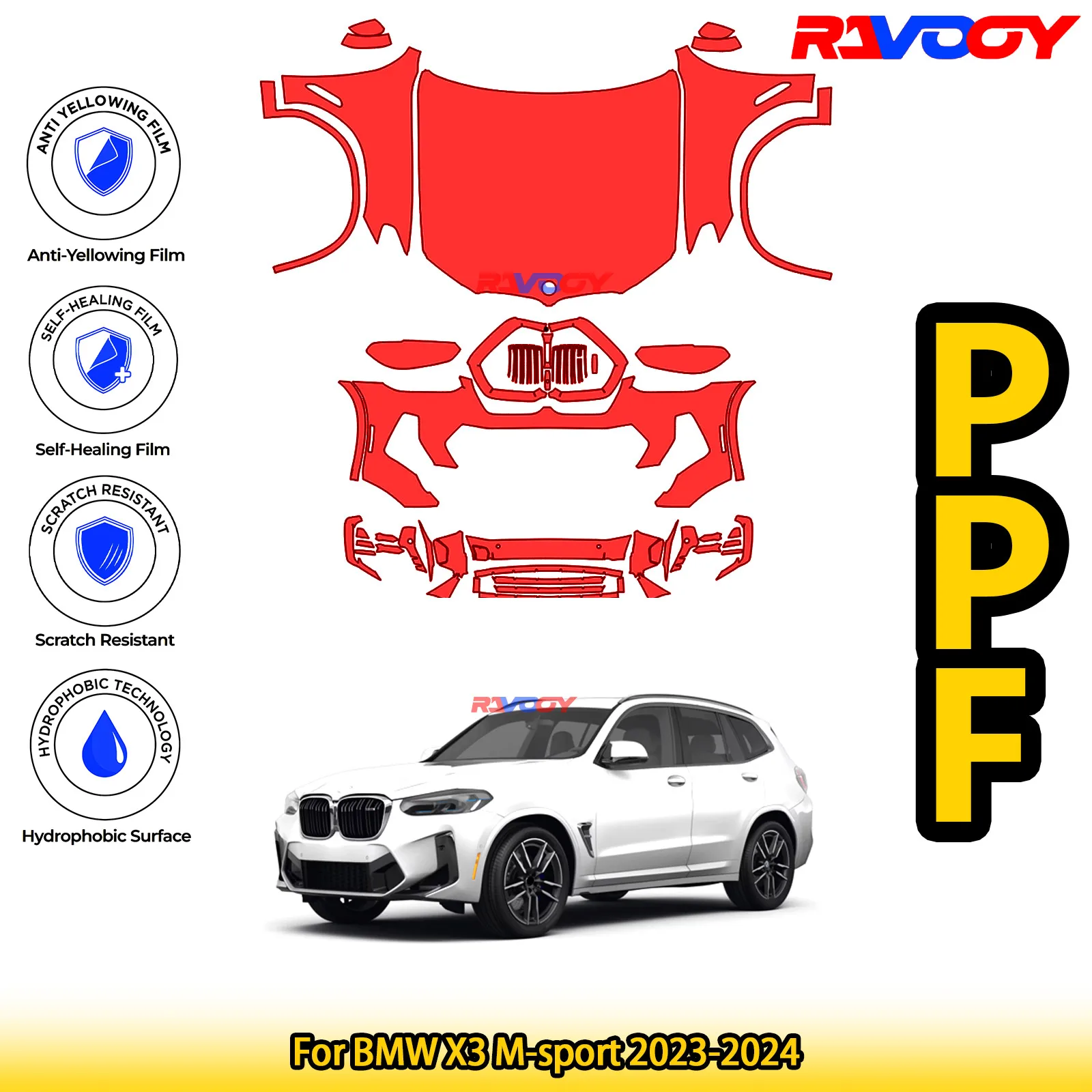 

For BMW X3 M-sport 2023-2024 Glossy Matte Black Precut front PPF Kit Paint Protection Film