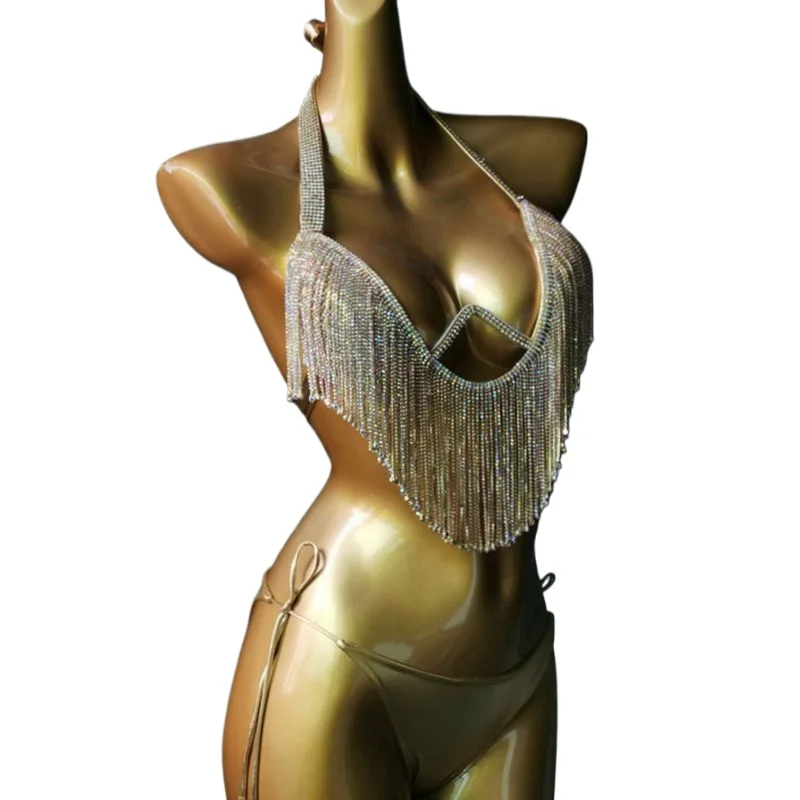 

New Steel Tray Hard Cup Diamond Swimsuit Fringed Bikini Nightclub Suit