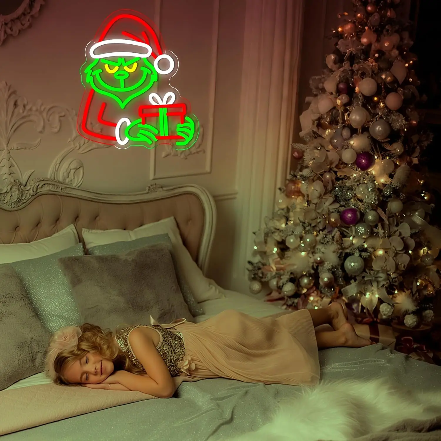 Christmas Neon Sign USB Dimmable Christmas Neon Light for Men LED Light Up Sign for Living Room Store Man Cave Home Decor Gift