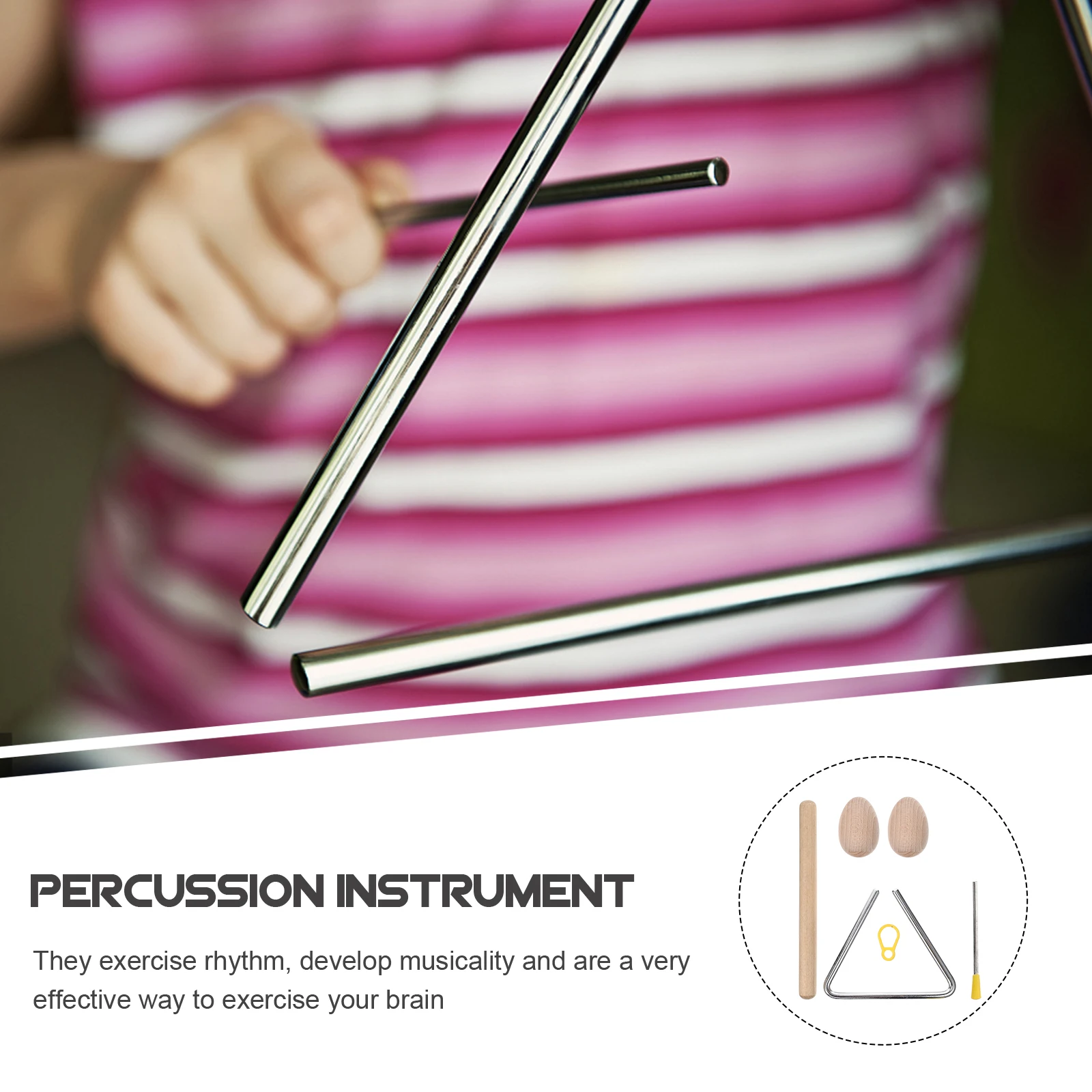 

Triangle Percussion Instrument Set Material Smooth Surface Rounded Edges Clear Sound Safe Learning Musical for Adults