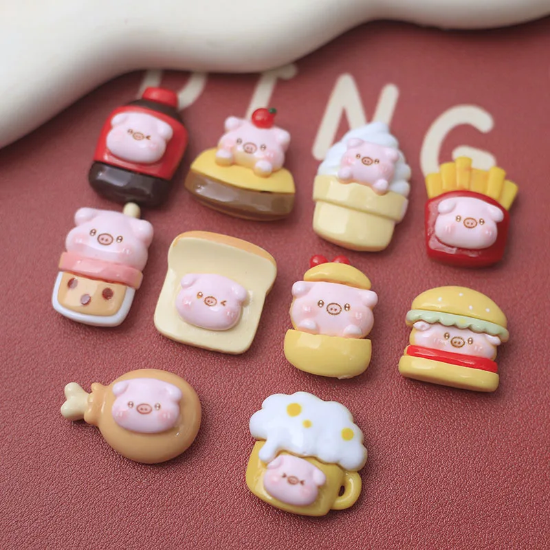 

100pcs Kawaii Cartoon Simulation Food Pig Series Flatback Resin Cabochon DIY Scrapbooking for Mini Kitchen Accessories