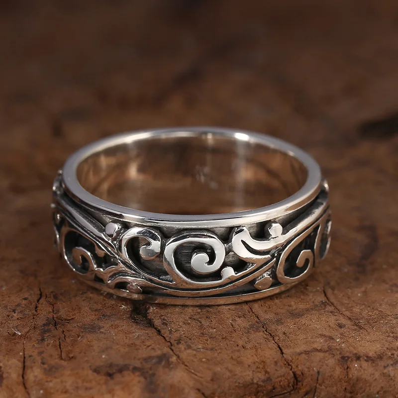 S925 Sterling Jewelry Thai Silver , Rotatable Ring With Hemp Rope Design