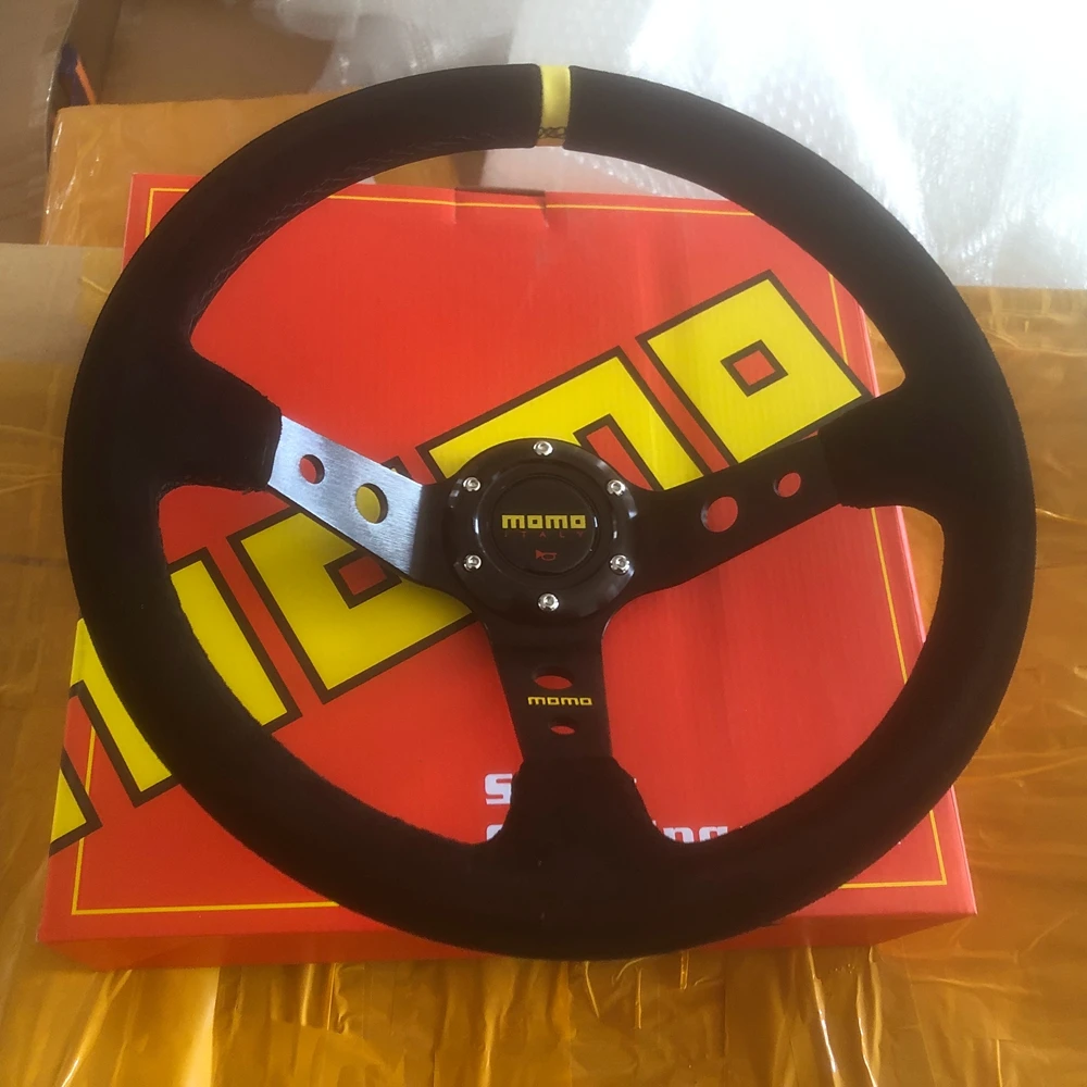 14Inch Universal Drift Rally MOMO Racing Steering Wheel Car Suede Leather JDM MOMO Steering Wheel Volantes For VW HONDA TOYOTA