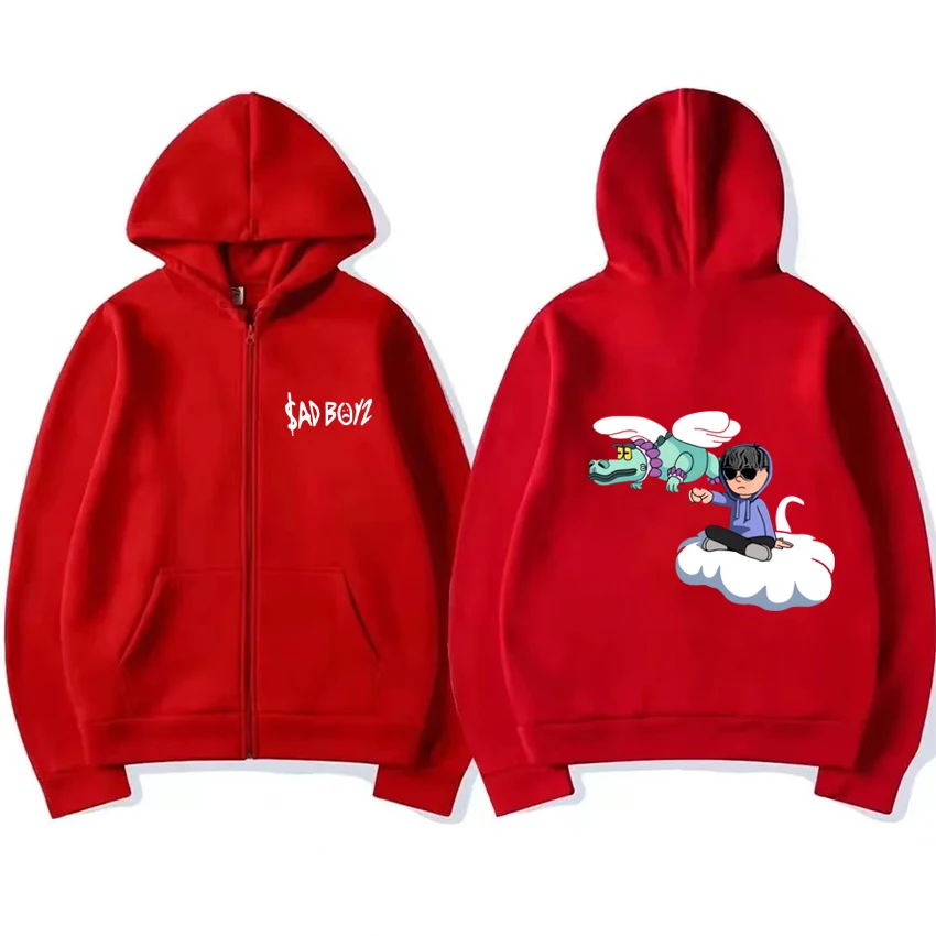 Junior H Sad Boyz Grappige Graphics Zwarte Hoodie Jas Met Rits Unisex Casual Oversized Sweatshirt Heren Dames Fleece Jas Met Rits