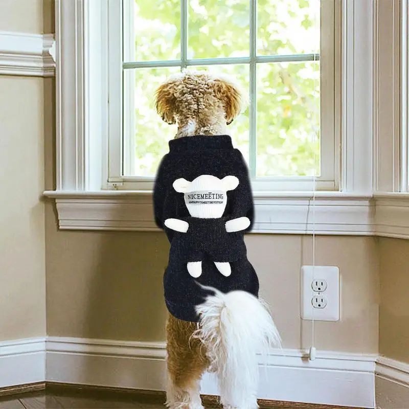 Small Dog Sweater With Bear Doll Turtleneck Knitted Cat Outfits Thick Autumn Puppy Clothing Turtleneck Cat Outfit For Outdoor