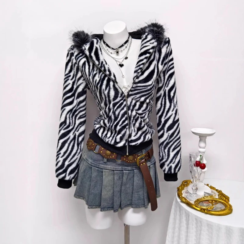 

Coat Women Short Coats Hooded Zipper Jackets Y2k Streetwear Work Casual Leopard Print Elegant Splice Jacket 2026 Spring