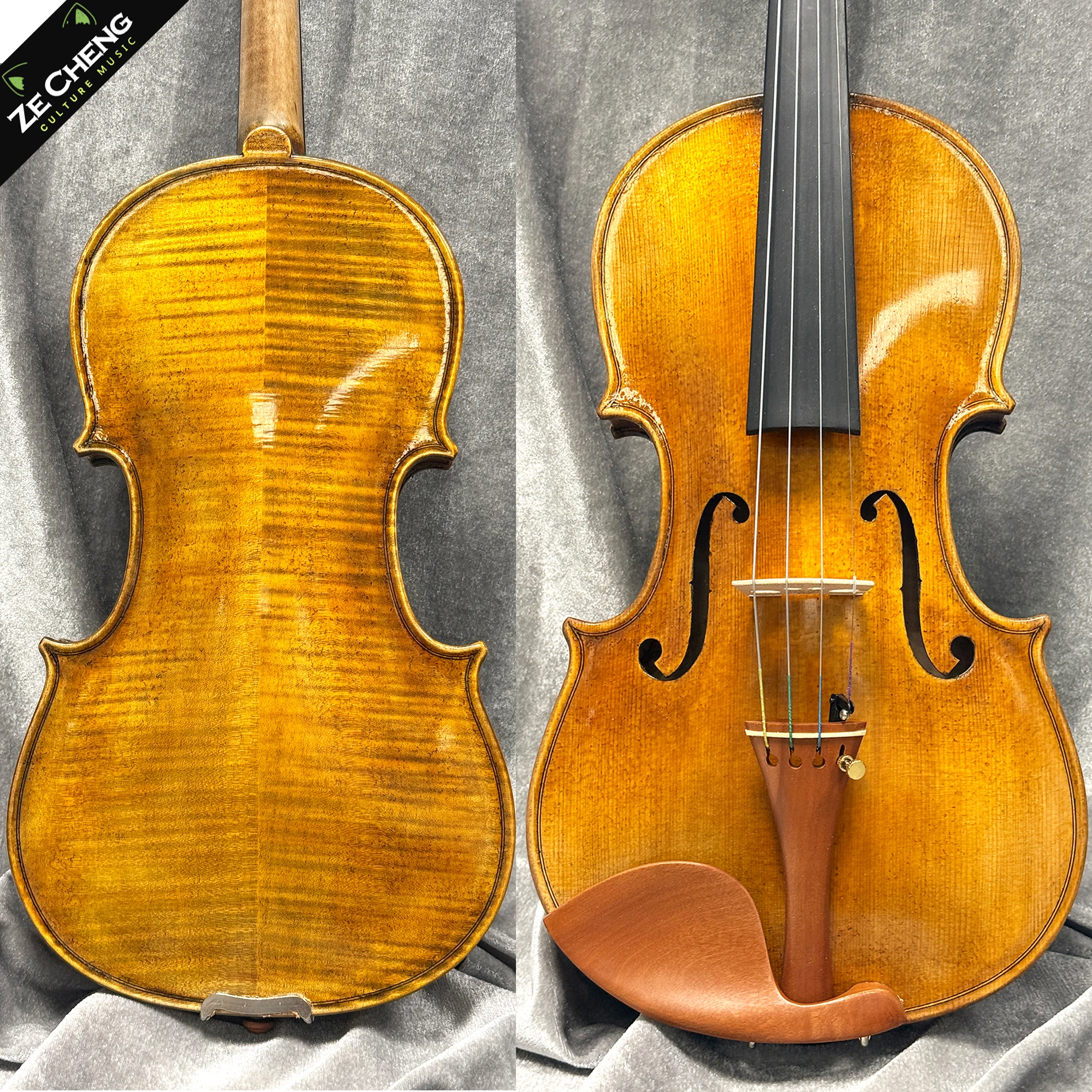 Professional 4/4 Violin, Antique Finish, Flamed Two-Piece Back, Rosewood Fittings, Full Set with Case & Bow