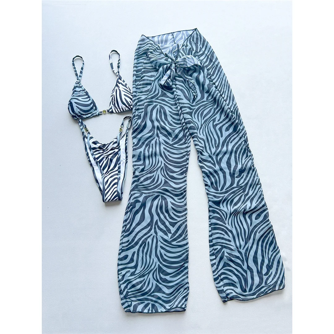 Neu mit Hose, bedruckter Bikini, Damen-Badeanzug, Damen-Bademode, dreiteiliges Bikini-Set, hoch geschnittene Beine, Badeanzug, Badebekleidung, Schwimmbekleidung V8461 – Detail 4