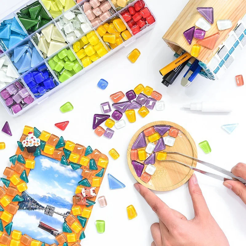 600g Diy Mix Color Glitter Glass Mosaic Stones Mosaic Tiles Glass Pebbles Crafts Material Puzzle For Diy Mosaic Making Arte