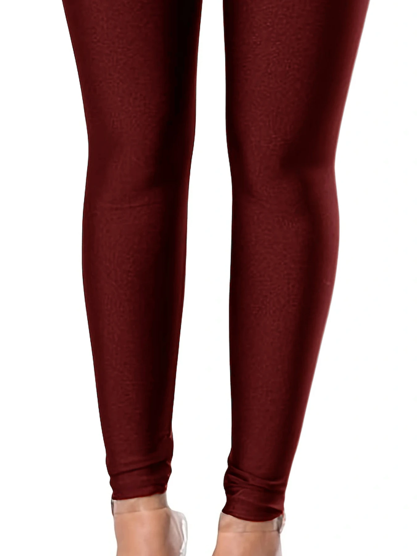 European-style Wine-red Glossy Leggings High-waisted Solid Color Tight Nine-point Pants Fashion High-stretch Girth Pants Women