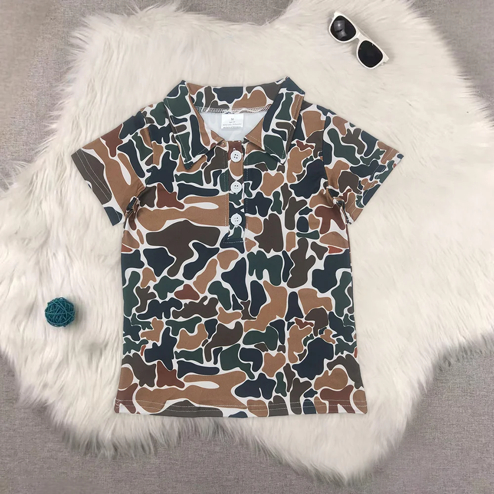 

Baby Boys Short Sleeves Button Olive Camo Polo Shirts Tops