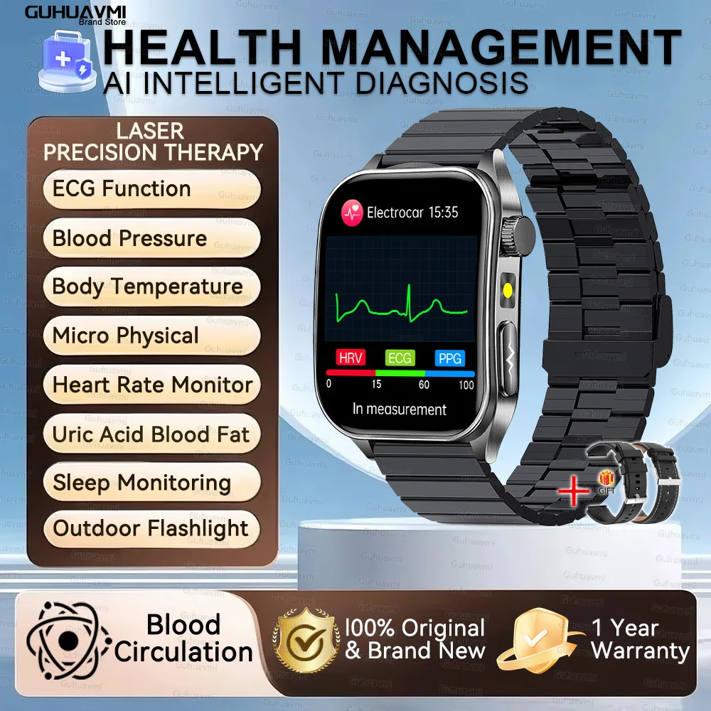 2026 Nieuwe Gezondheid Smart Horloge Laser Therapie Verminderen Drie Hoogtepunten Bloed Zuurstof Druk Urinezuur Bloed Lipide ECG Smartwatch Voor Man