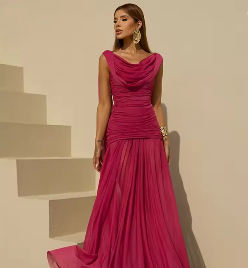 Vestidos de noche plisados con tirantes finos, vestidos formales sin mangas para mujer, vestidos elegantes de graduación hechos a medida