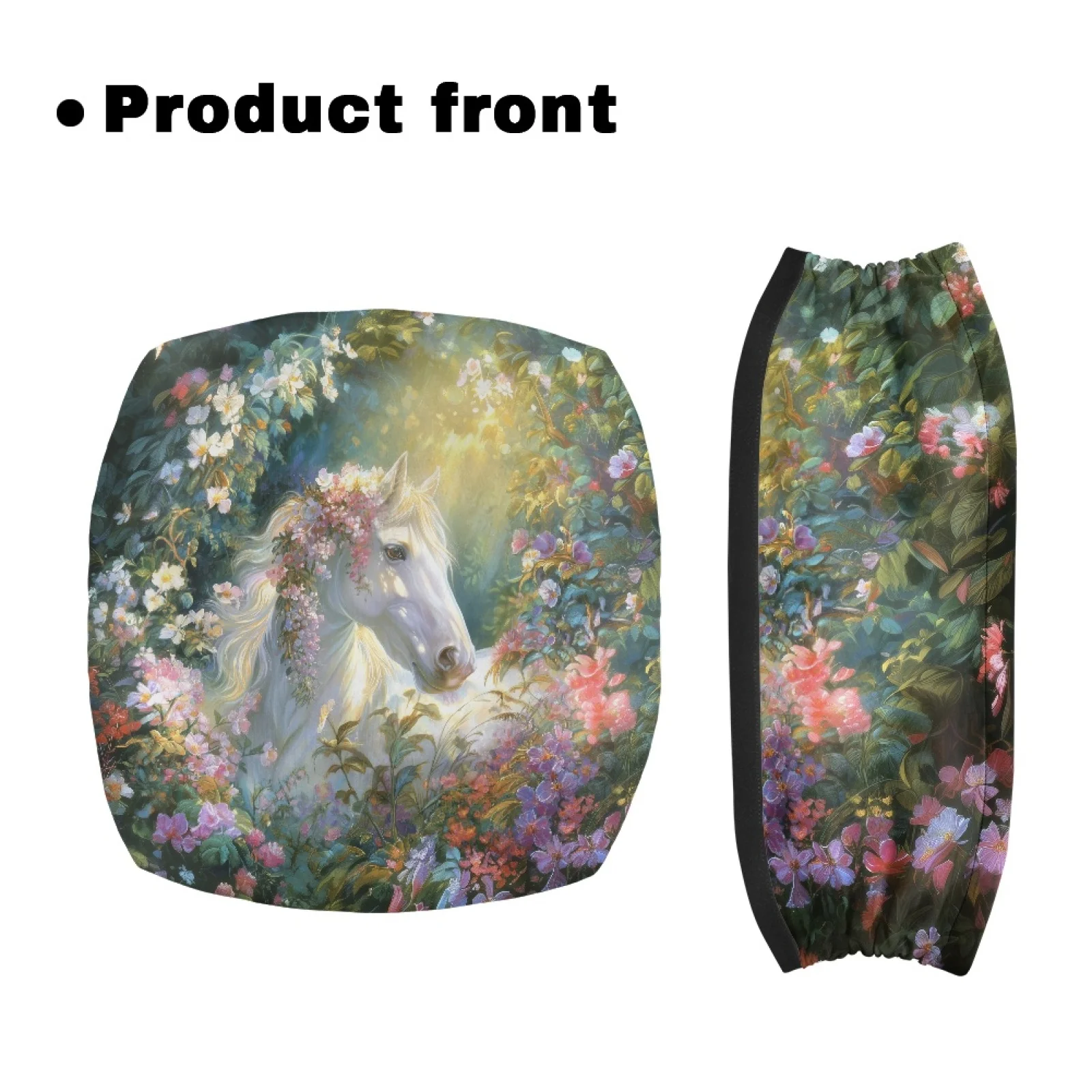 Coloranimal Floral White Horse 2 Pcs Walker Seat Covers Polyester Fabric Rollator Seat Back Rest Covers for Women Friends