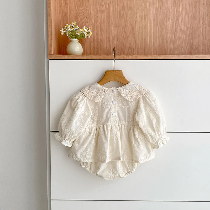 جديد ربيع 2026 بدلة رومبير للأطفال البنات بأكمام طويلة من القطن للأطفال الرضع 0-24 متر ملابس حلوة مطرزة للأطفال #6