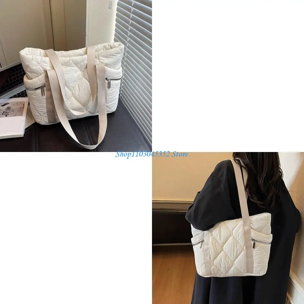 

Lightweight Quilted Grids Pattern Underarm Bag With Multiple Pockets Wear Resistant Fabric