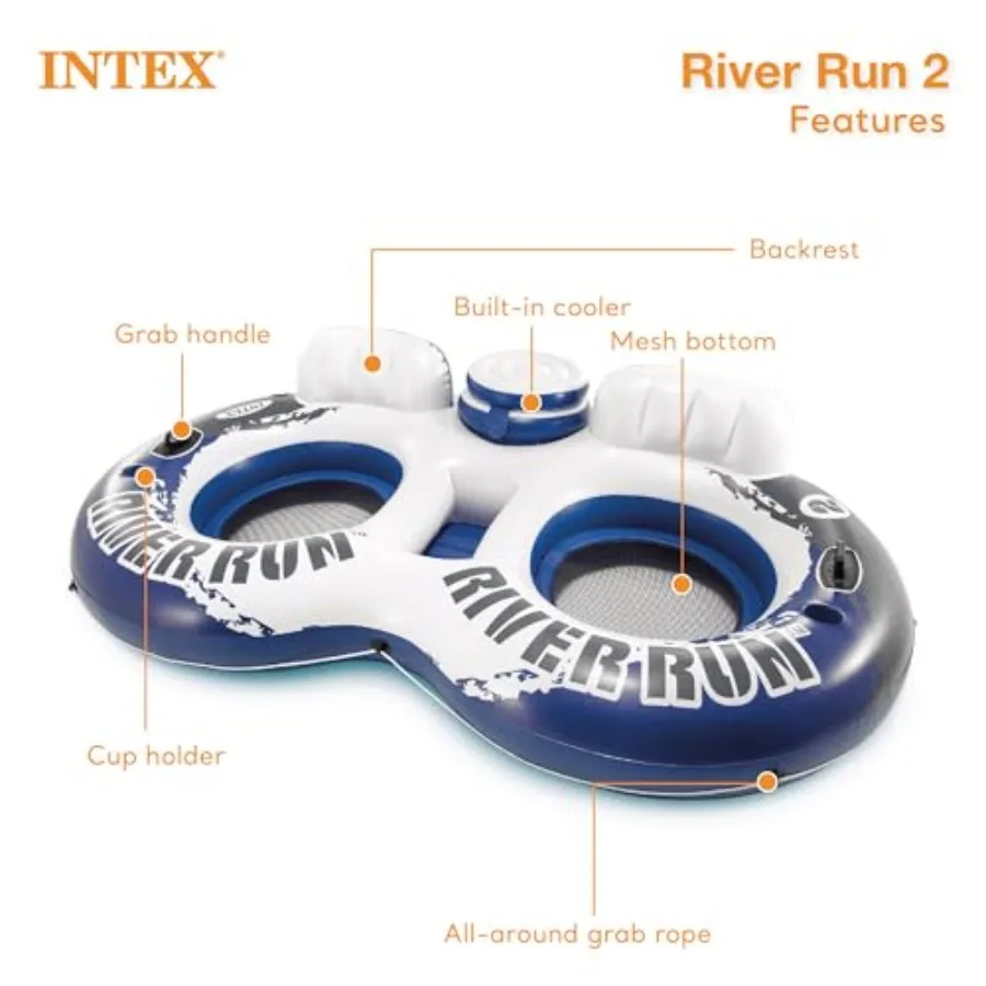 River Run Connect 1-Person Inflatable Water Raft 4 Pack with River Run II 2-Person Floating Lounge: PVC Blue/Gray Ultra-Stable