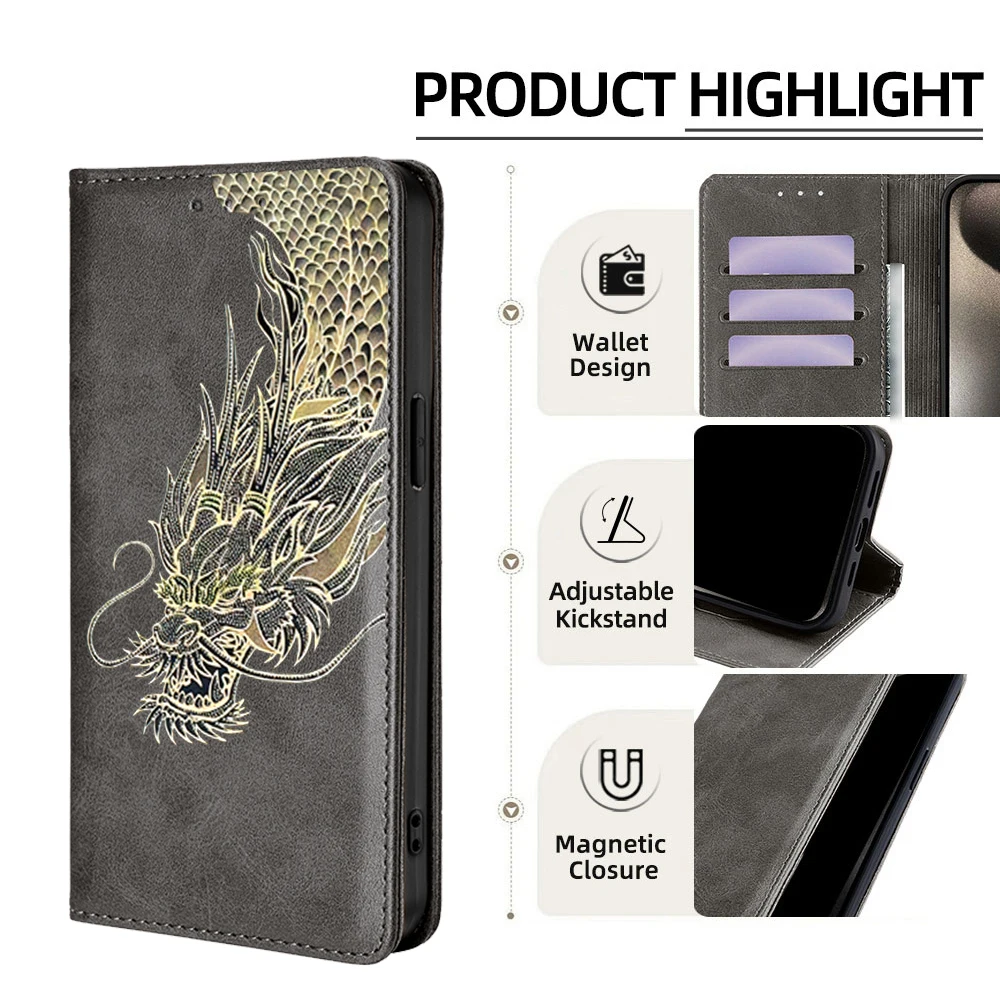 المغناطيسي فليب بطاقة حامل حافظة جلدية ل Realme C71 C75 C67 C61 C55 C53 C51 C35 C33 C31 C25 C25S C21Y C25Y التنين غطاء نمط