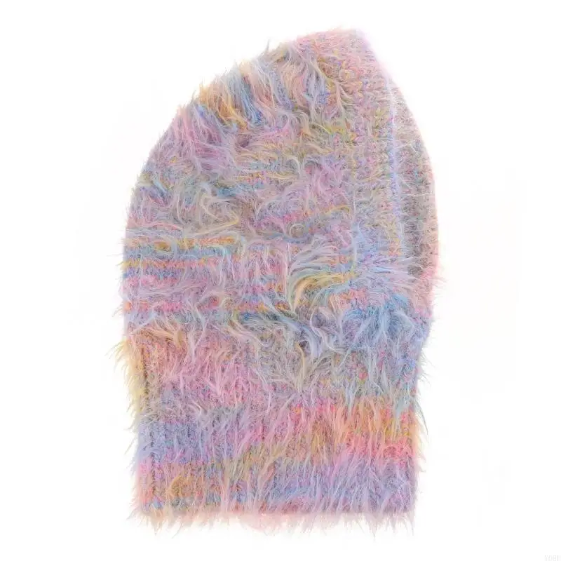 Women Head Cover Versatile Rainbow Hooded Hat Winter Outdoor Costume Accessory Knitted Hat Keep Warm Outdoor Y08E
