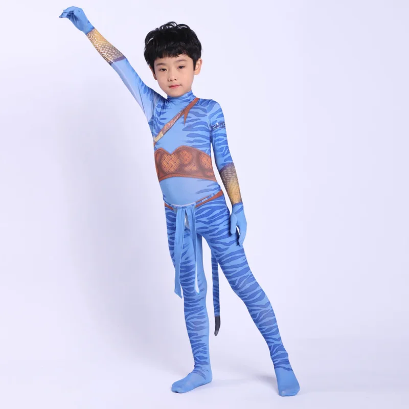 Junge Mädchen Avatar Cosplay Party Kostüme Avatar 2 die Art und Weise des Wassers Alien Zentai Bodysuit Held Overalls Halloween Kinder Anzug