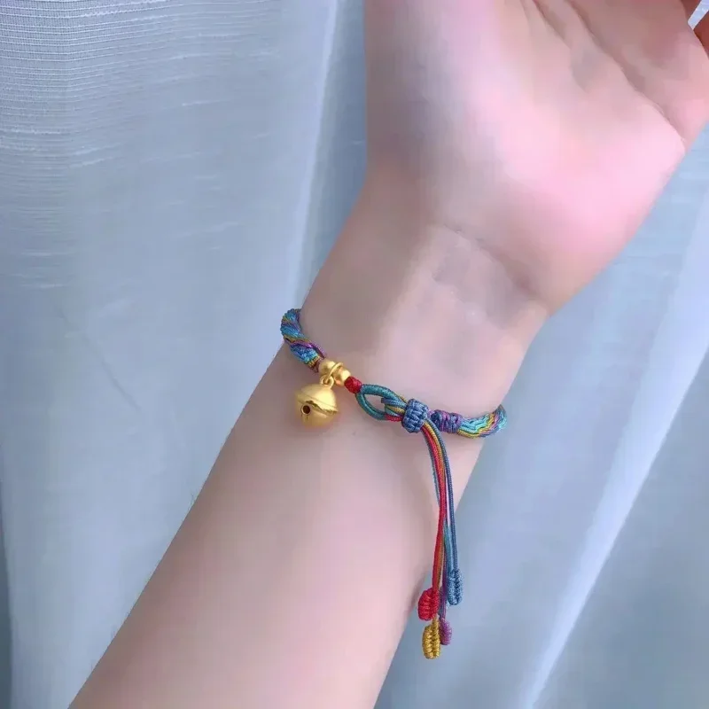 One-step 1 Bell Gold-plated Reincarnation Bracelet New Chinese-style Miao Jiang Girls Multicolored Woven Ethnic Style Hand Rope