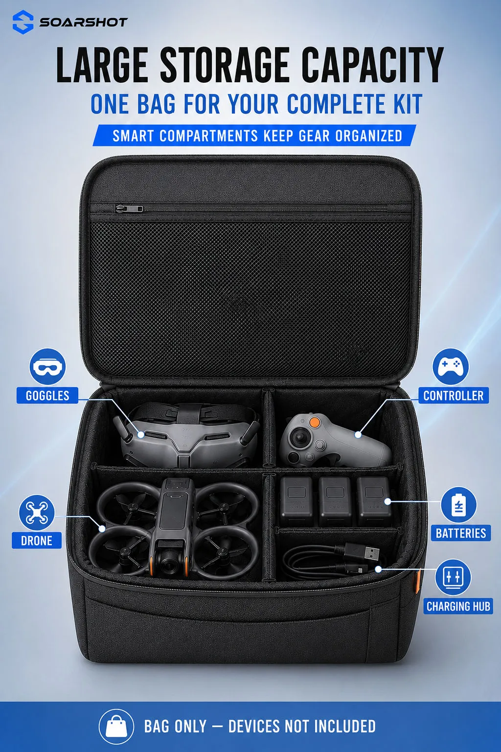 SOARSHOT Tragetasche für DJI Avata 2 Goggles 3 Tragbare Umhängetasche Drohnenzubehör Reiseaufbewahrung – Detail 5