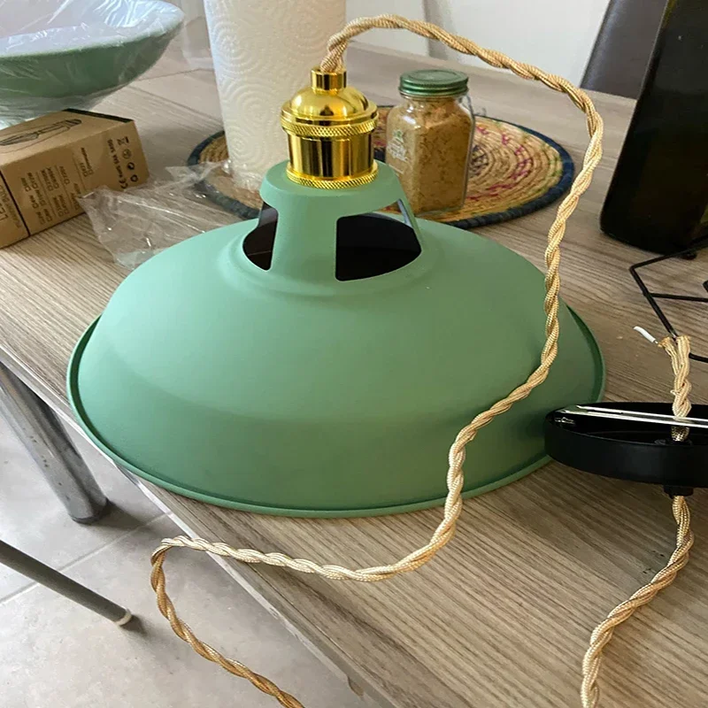 

Macaron Color Restaurant Decor Pendant Lights Iron Painting E27 Bulb Round Chandeliers Modern Hanging Lustres With Knbo Switches