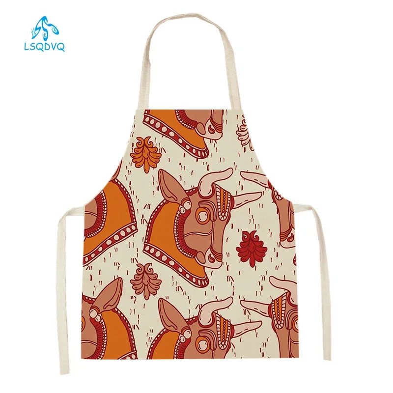 Kitchen Cooking Aprons Cute Animal Printed Baking Apron Cattle Sheep Lion Pattern Sleeveless Aprons Home Cleaning Tools