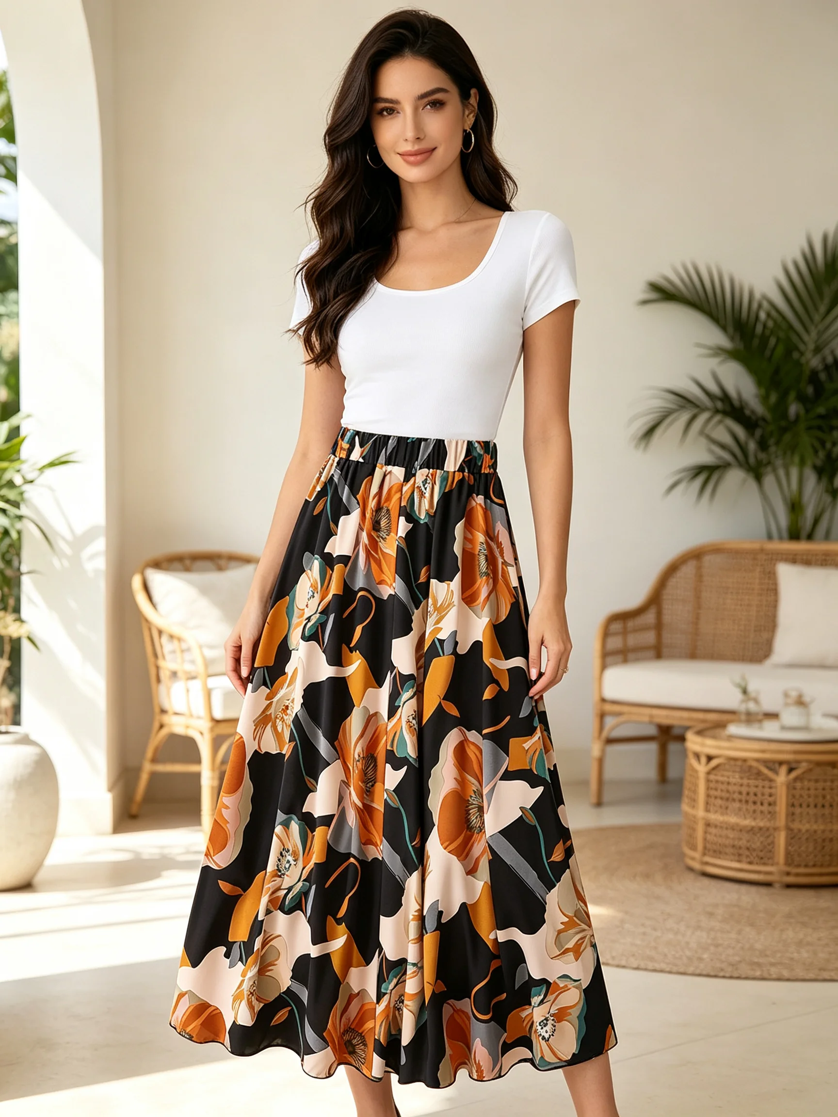Women's French-style Elegant  Elastic Waistband Skirt Forest-inspired for Summer, Spring Romantic, Dating, Beach,Birthday