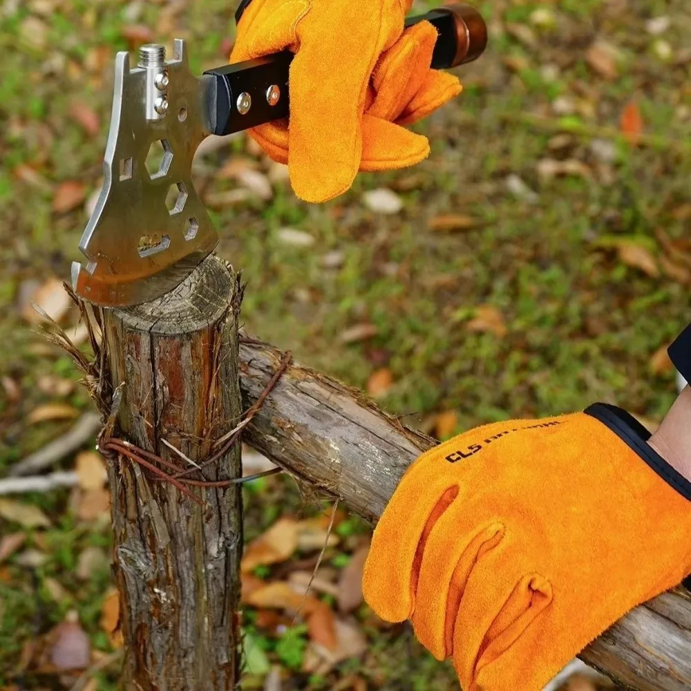 Cowhide Leather Strong Magnetic BBQ Gloves Non-Slip Heat Resistant Fire Handling Gloves Anti-Scald Leather
