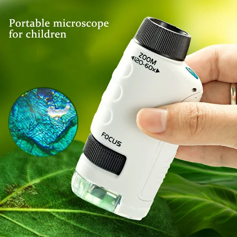 Kid Science Experiment Pocket Microscope Toy Kit 60-120x Educational Mini Handheld Microscope with Light Children Toys Gift