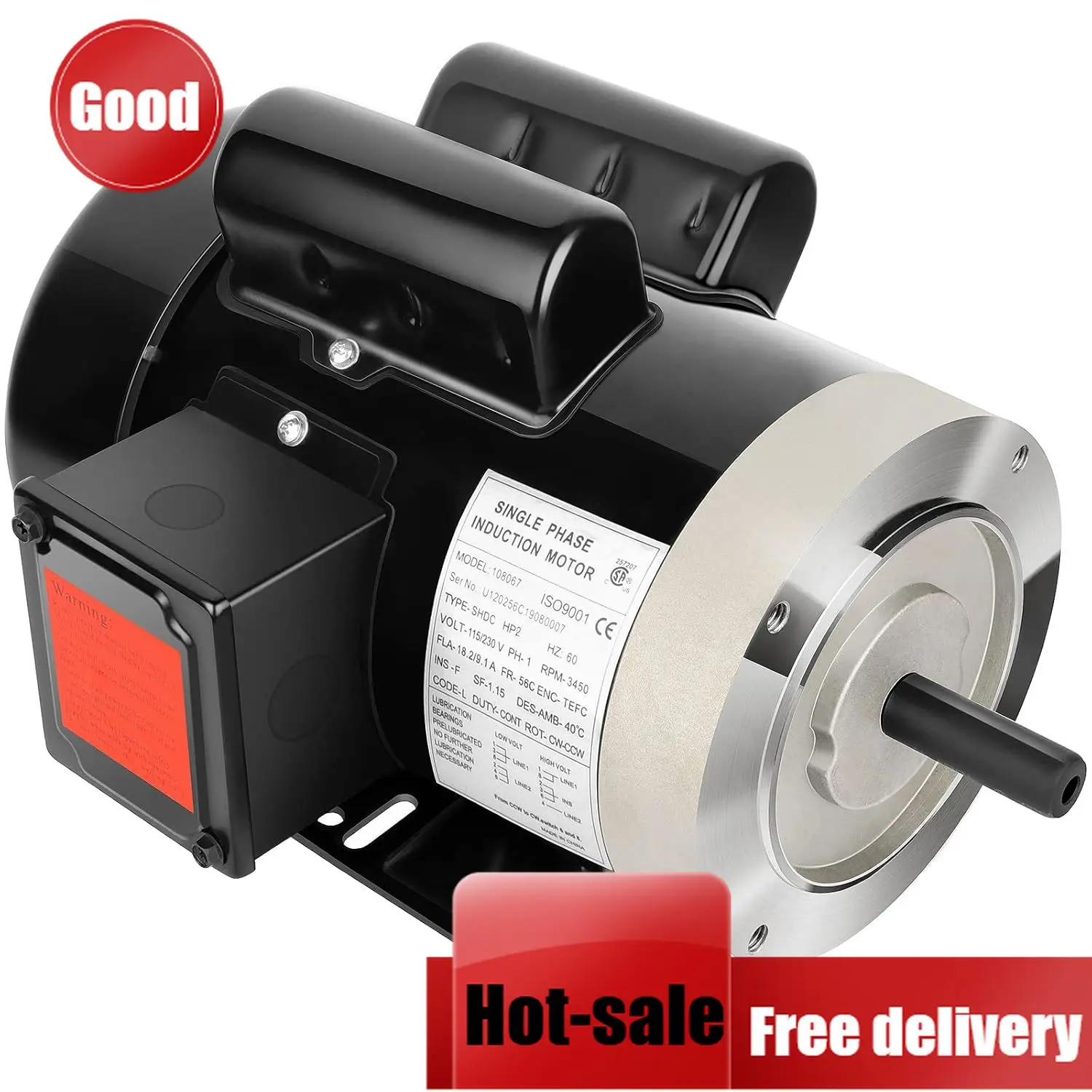 

2Hp 3450Rpm Single Phase General Purpose Motor 115V230V 56C Frame 5/8In Shaft Tefc 60Hz Rolled Steel Shell