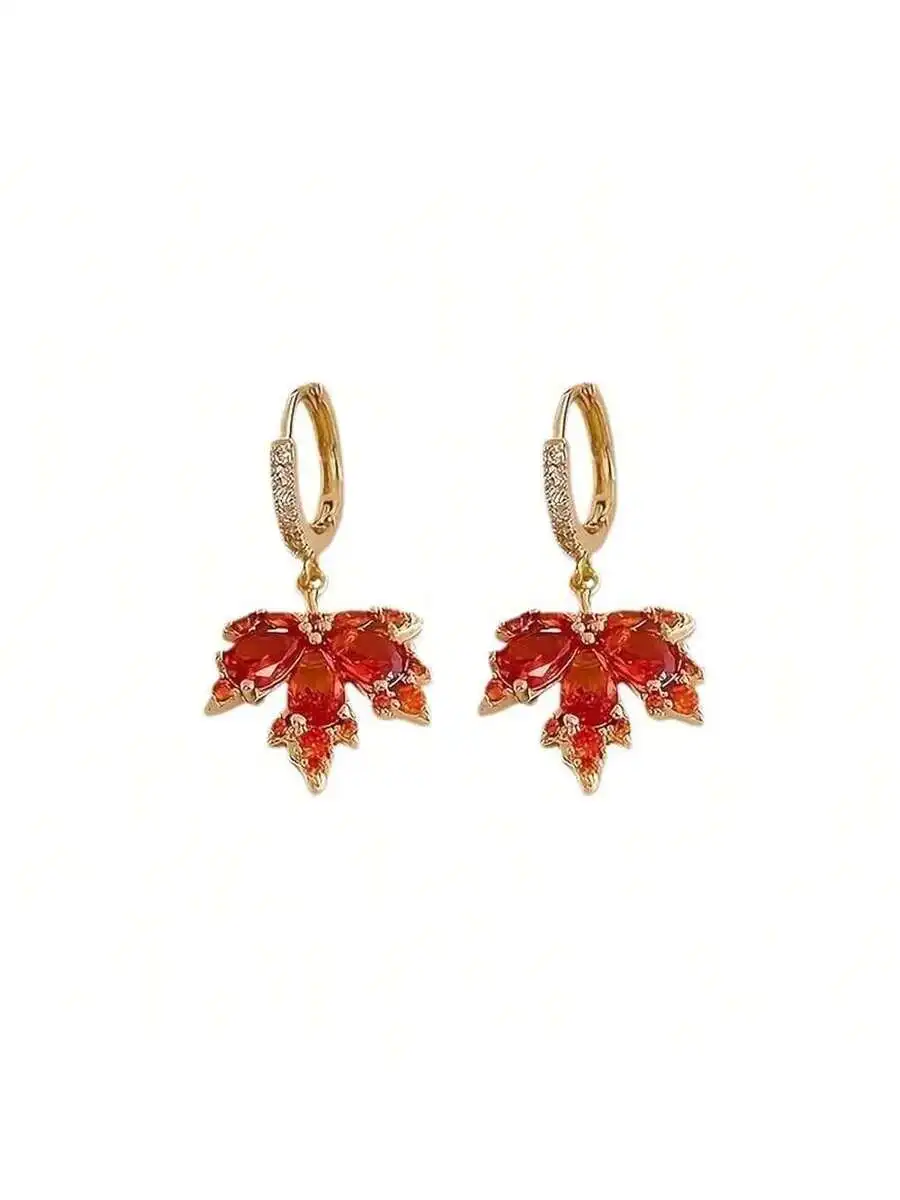 Red Maple Leaf Dangle Earrings For Women Acrylic Autumn Fall Season Plant Jewelry