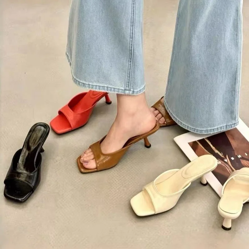 New Brand High Heels Slippers Women Slip On Slide Elegant Mule Shoes Women Sandal Leisure Slipper Big Size 35-41 Sandalias Mujer