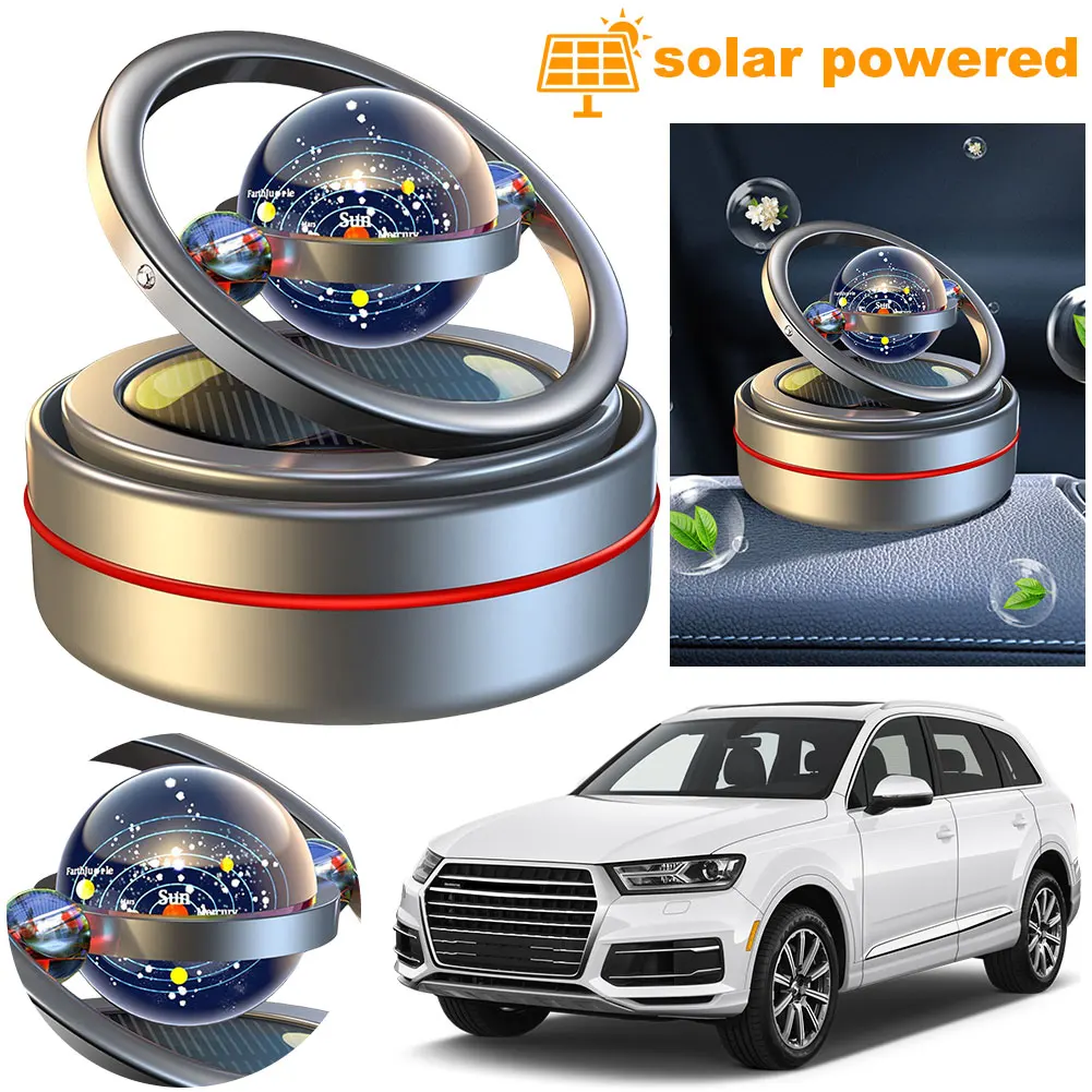 Solar Powered Car Air Freshener Rotating Car Aromatherapy Diffuser Air Purifier Essential Oil Diffuser for Car