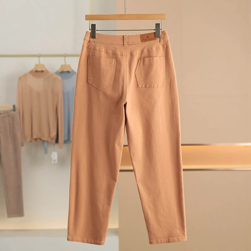 

White Pure Color Korean Sle Casual Slim Fit Jeans Women's Summer Faion Small Foot Jeans l Waist Regular Thin