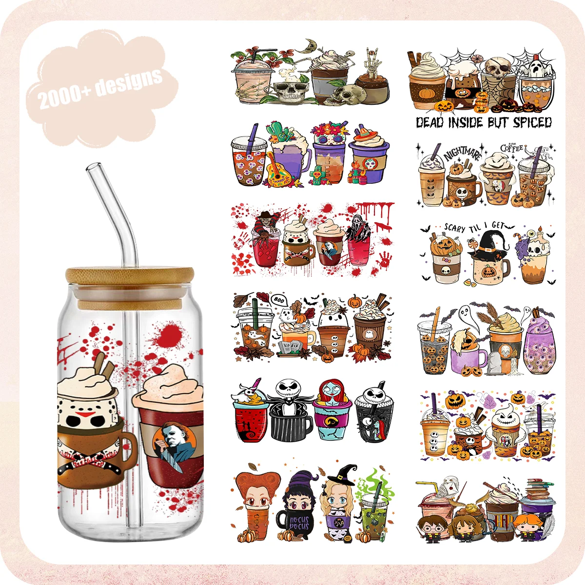 

Halloween Ghost Glass Can Bundle Png Trick Or Treat 16oz Libbey Glass Can Wraps Png Digital File Spooky Season