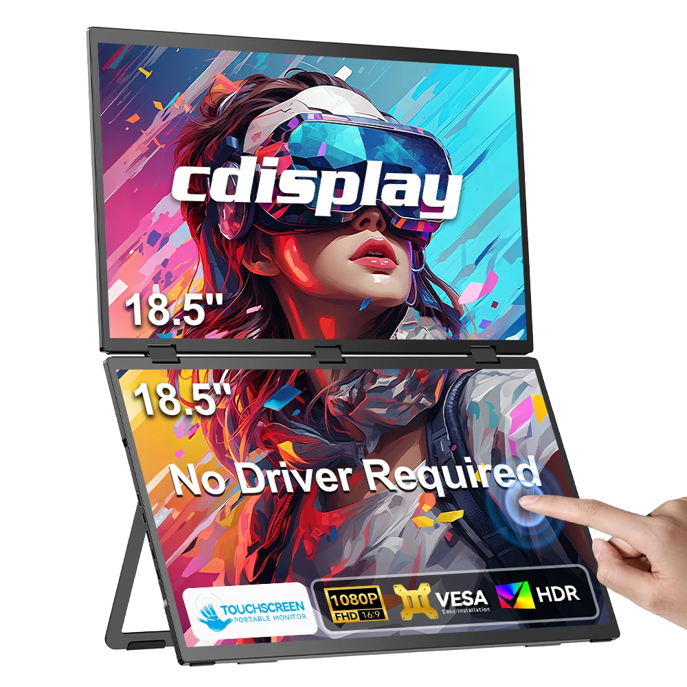 

Cdisplay 18.5" Touch Portable Dual Monitor 100Hz 100% sRGB Stacked Folding Triple Game Monitors for Laptop PC Screen Extender