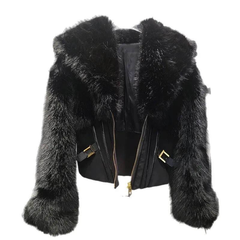 Hksh 2025 inverno novas mulheres casaco curto falso fu patxhwork zíper cintura cinching fino ajuste streetwear luxo ins jaqueta quente hk14812