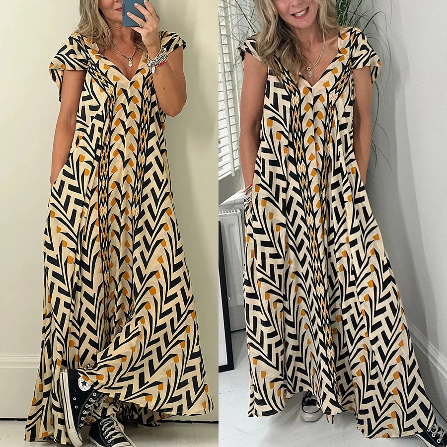 

Beach Dress New Casual Printed Dress with Large Swing and Loose Fitting Holiday Dress Women Clothing Boho Dress